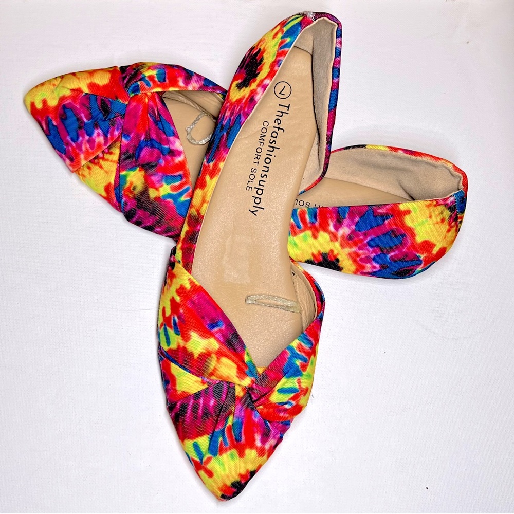 Colorful tie dye ballet flats mules